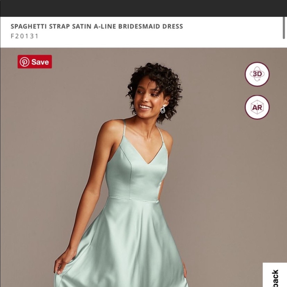 David's Bridal Spaghetti Strap Satin Asymmetrical A-Line Dress in Dusty Sage